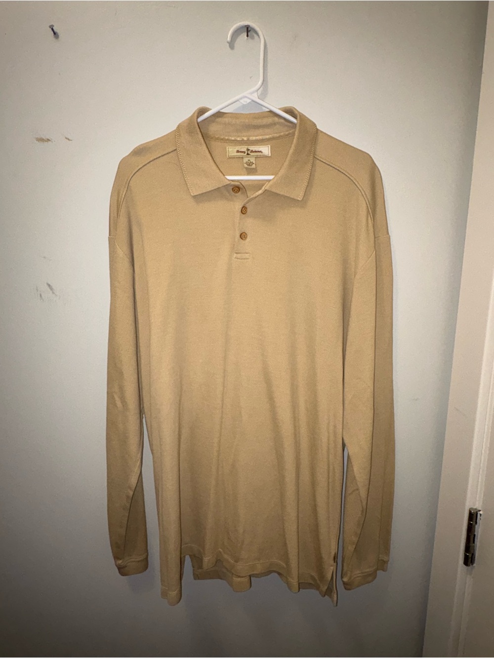 Tommy Bahama Men's XL Silk Cotton Long Sleeve Polo Shirt Tan Beige
